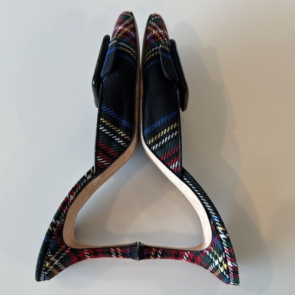Manolo Blahnik Plaid Maysale Buckle Mules Blue Red EU 38 US 8 Shoes - Picture 5 of 8